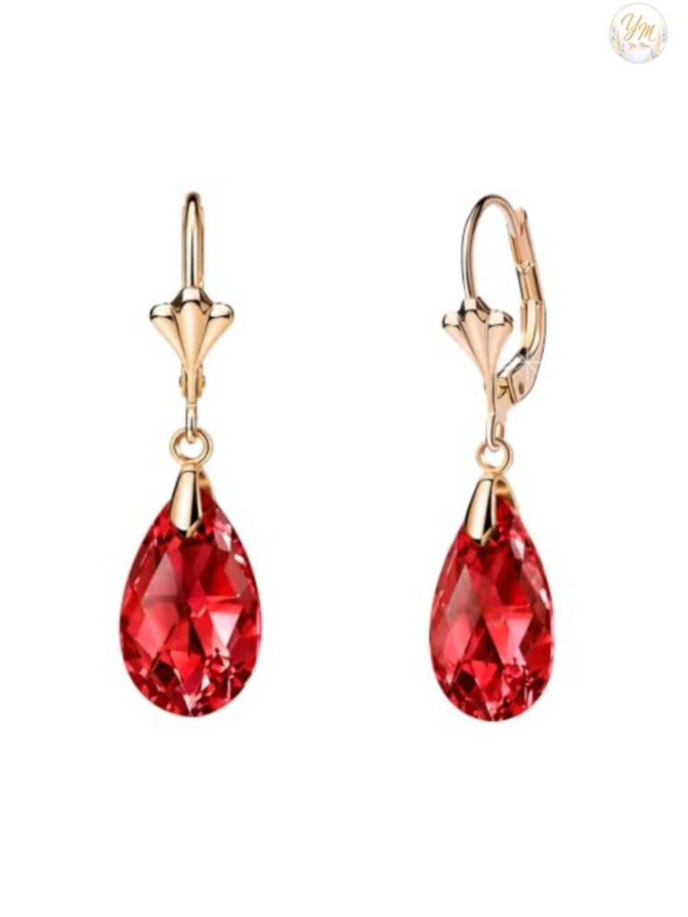 Austrian Crystal Teardrop Leverback Dangle Earrings 14K Gold Plated